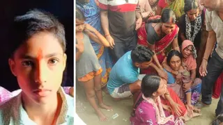 राजवीर की फाइल फोटो व शोकाकुल स्वजन।
