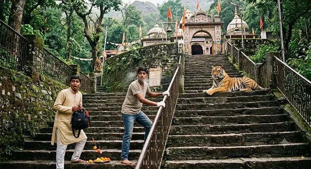 माता के दर्शन करने पहुंचे थे दो युवक, मंदिर की सीढ़ियों पर बैठा दिखा टाइगर; आधे घंटे तक थमी रही सांसें