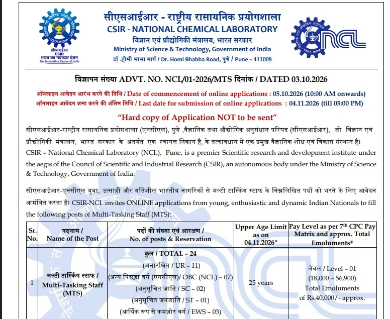 CSIR NCL Vacancy 2026