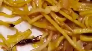 नूडल्स में मिला कीड़ा।