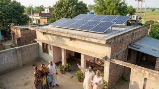 पीएम सूर्य घर योजना से घटेगा बिजली बिल, घर की छत पर लगाएं सोलर प्लांट (AI Generated Image)