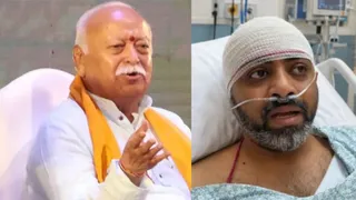 संघ प्रमुख डॉ. मोहन भागवत व अस्पताल में उपचाररत कैप्टन स्मित मच्छर।