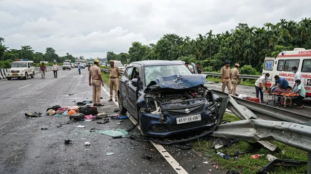 असम में गार्डरेल से टकराई तेज रफ्तार कार, एक ही परिवार के 3 लोगों की मौत और 3 घायल