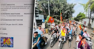 बिना हेलमेट के विधायक सुरेंद्र मैथानी और चालान। जागरण