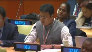 UN में भारत का पक्ष रखते हुए लोकसभा सांसद बिप्लब कुमार देब।