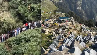 धर्मशाला के त्रिउंड ट्रैक पर उमड़े पर्यटक व लगे टेंट। फोटो पिछले वीकेंड का है।