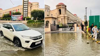 इकाना स्टेडियम से प्लासियो की ओर जाने वाले मार्ग पर गोमती नदी का पानी भर गया