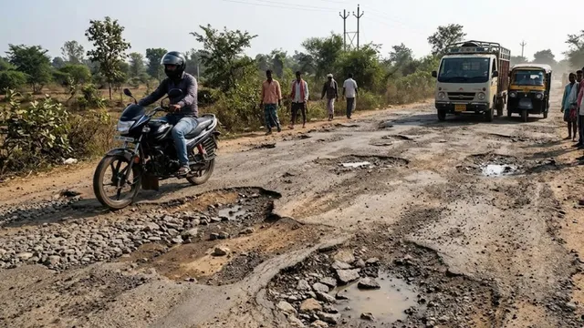 सड़क की उम्र 3 साल, हाल दशकों पुराना; बालूमाथ-चतरा मार्ग पर जान जोखिम में डालकर सफर करने को मजबूर लोग
