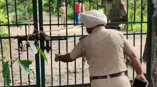 पीरमुछल्ला स्थित नेचर पार्क में गर्दन कटी लाश मिलने पर मौके पर जांच करती पुलिस।
