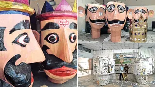 हरियाणा में मुस्लिम परिवार बना रहे रावण (जागरण फोटो)