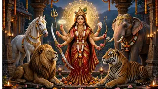 मां दुर्गा की सवारी से जानें भविष्य के शुभ-अशुभ संकेत (Picture Credit: AI Generated)