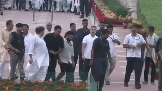 राजघाट से निकले राहुल गांधी संग इंडी गठबंधन के सांसद (स्क्रीनग्रैब- ANI)