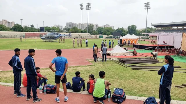 गुरुग्राम के ताऊ देवीलाल स्टेडियम में वीआईपी हेलीकॉप्टर और आयोजनों से खिलाड़ियों का प्रशिक्षण बाधित

