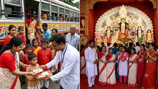 दुर्गापूजा में अदाणी समूह की अनूठी पहल (यह तस्वीर AI की मदद से बनाई गई है।)