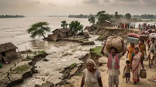 राघोपुर पंचायत में गंगा निगल रही जमीन(एआई जेनरेटेड तस्वीर)