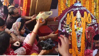 मुजफ्फरपुर के देवी मंदिर में पूर्जा-अर्चना के लिए जुटी भक्तों की भीड़। जागरण
