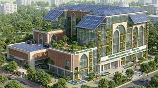 मधुबन बापूधाम में जीडीए के नए ग्रीन मुख्यालय का निर्माण कार्य तेज ( एआई जेनरेटेज इमेज )