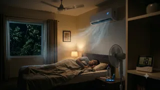 बदलते मौसम में रातभर AC चलाने की भूल न करें, अस्थमा और हार्ट के मरीज बरतें सावधानी (AI Generated Image)