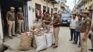 अवैध पटाखों का जखीरा पकड़ा ( एआई जेनरेटेड इमेज )