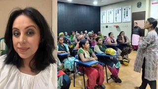 संदीप मिनी रियात(बाएं), फैक्ट्री में प्रशिक्षण शिविर के दौरान उपस्थित महिला कर्मचारी (दाएं)।