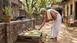 श्राद्ध पक्ष में कौवों को भोजन कराने का महत्व और धार्मिक कारण (Picture Credit:AI Generated)