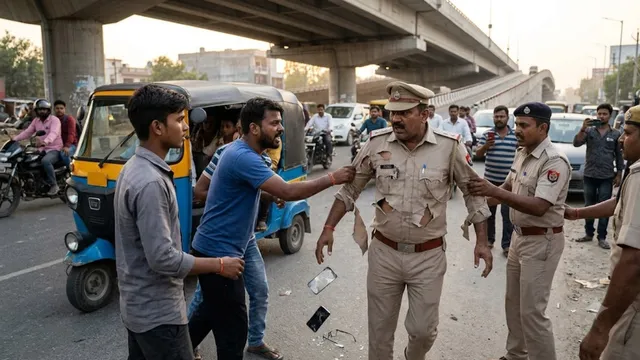 गाजियाबाद: चालान काटने पर भड़के ऑटो चालक, बीच सड़क पर ट्रैफिक दरोगा से की मारपीट