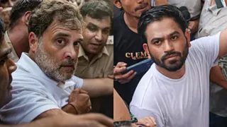 विरोध प्रदर्शन के दौरान राहुल गांधी और अभिजीत दीपके। (फाइल फोटो।)