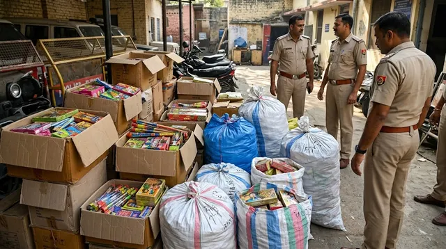 त्योहारी सीजन में फरीदाबाद पुलिस का एक्शन, 383 किलो प्रतिबंधित पटाखे जब्त, दुकानदार गिरफ्तार
