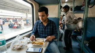ट्रेन में खाना मंगाने के लिए IRCTC बेहतर या अनजान वेंडर? (Image Source: AI-Generated)