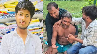 अनुज का फाइल फोटो, घटना के बाद विलाप करते उसके पिता।