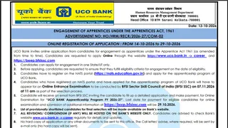UCO Bank Apprentice 2026 की पूरी डिटेल करें चेक।