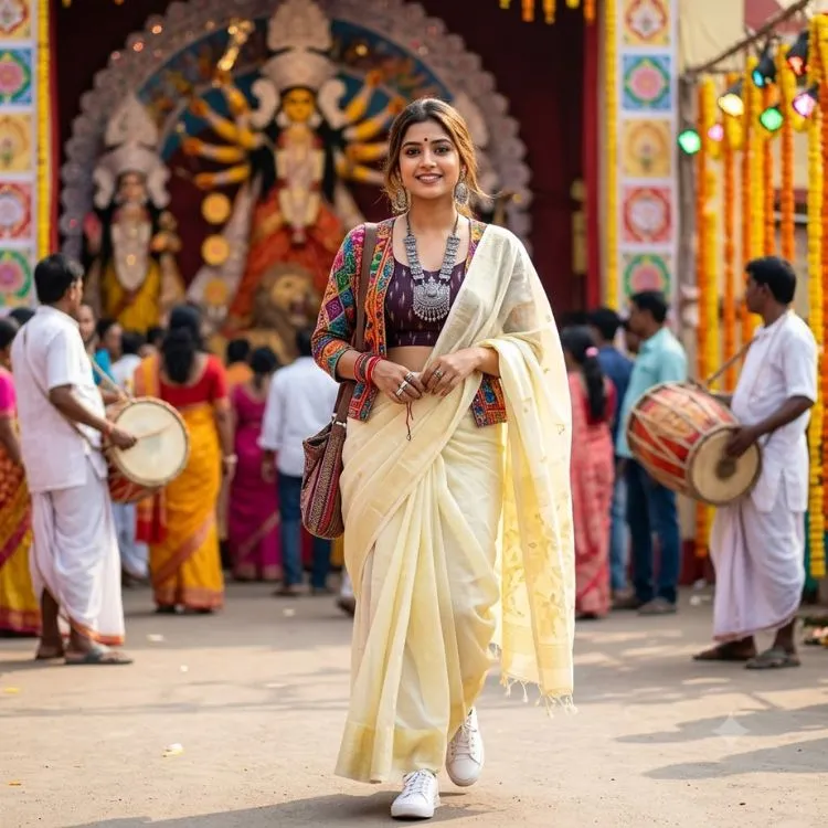 Durga Puja saree look