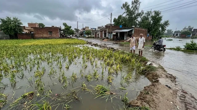 गोहाना में तेज वर्षा से धान की फसल बर्बाद, सड़कों पर जलभराव