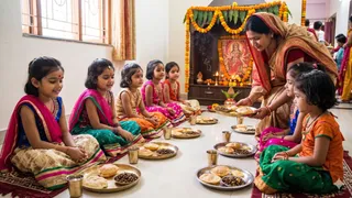 कन्या पूजन में बच्चियों को किस बर्तन में खाना परोसें (Picture Credits- AI Images)