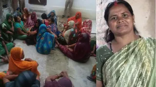 प्रतापगढ़ में फतनपुर क्षेत्र के पटहटिया कला गांव में मंजू देवी की फाइल फोटो व गमगीन परिवार की महिलाएं। जागरण