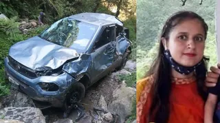 चंबा के सलूणी में दुर्घटनाग्रस्त गाड़ी और मृत महिला पुनीता का फाइल फाेटो।