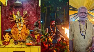 मां पीतांबरी बगलामुखी सिद्धपीठ, मंदिर के मंहत देवराज व पुजारी देवनारायण मिश्र। जागरण