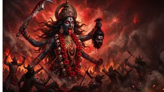 कैसे मां दुर्गा ने रक्तबीज का संहार कर सृष्टि को बचाया (Picture Credit: AI Generated)