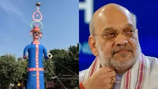 लुधियाना में तैयार 121 फीट ऊंचा रावन और अमित शाह।