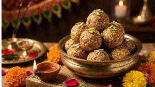 नवमी के लिए मां सिद्धिदात्री का प्रिय भोग तिल के लड्डू (Image Source: AI Generated)