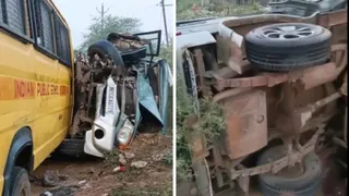 स्कूल बस से बोलेरो की टक्कर।