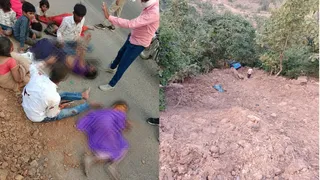 हादसे के बाद घटनास्थल पर पड़े घायल।