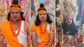 नादौन में श्रीरामलीला के दौरान श्रीराम, लक्ष्मण और हनुमान के किरदार में कलाकार। जागरण