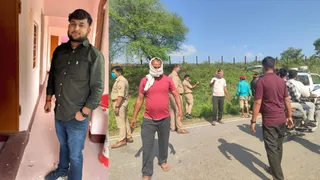 युवक की फाइल फोटो व घटना स्थल पर जुटी भीड़।