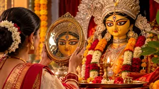 विदाई से पहले मां दुर्गा का प्रतिबिंब शीशे में देखने का रहस्य (Picture Credit: AI Generated)