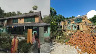 रछियालू में घर छोड़ते प्रभावित परिवार व तोड़ा गया मकान। जागरण