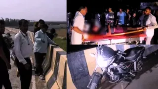 सूरत में पुल से 50 फीट नीचे गिरी मोटरसाइकिल।