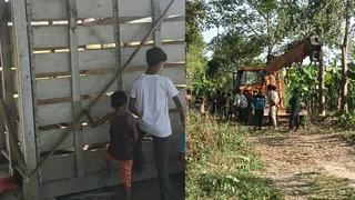 गोबरहिया में गेंडा के रेस्क्यू करने पहुची वनविभाग की टीम। जागरण
