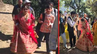 पैदल सफर तय कर बरात लेकर उदावा गांव जाती दुल्हन शर्मिला।