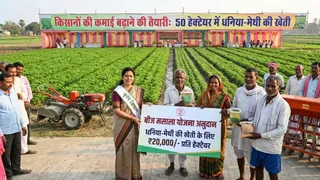 धनिया और मेथी की क्लस्टर खेती के लिए चयनित खेत और किसान (AI Generated Image)